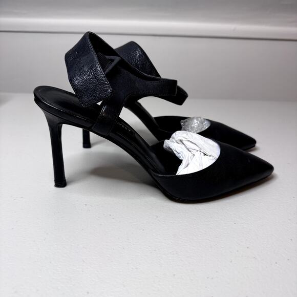 Nine West Black Leather Pointy Toe Pumps W/ Ankle Strap Women's 8.5 - Picture 3 of 8